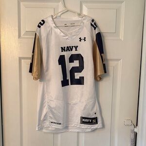 Boy’s Under Armour White and Gold Navy Jersey-size Large